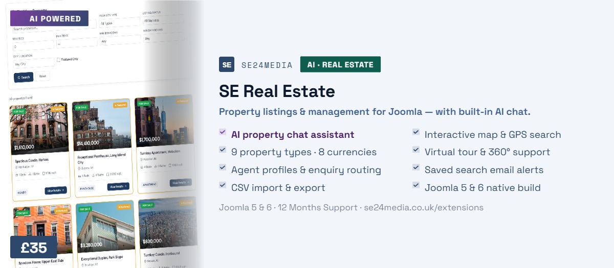 Introducing SE Real Estate: The AI-Powered Property Component for Joomla 5 &amp; 6